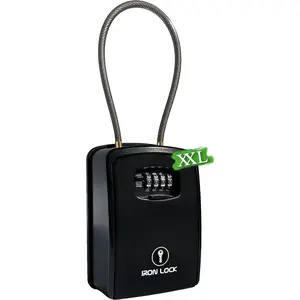® XXL Key Lock Box Portable and Wall Mounted with Removable Cable Shackle Waterproof Indoor Outdoor 4 Digit Combination with Resettable Code with a B Switch Extra Large Key Lockbox Outside
