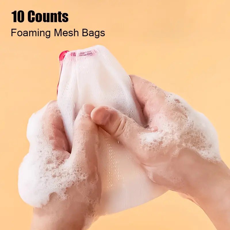 Eco-Friendly 10-Count Large Foaming Mesh Bags - Exfoliating Face & Bath Cleansing Nets, Drawstring-On Lightweight Soap Saver Pouch Organisers for Adult Daily Care (Beauty & Personal Care Bathing Accessories)