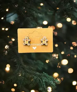 Christmas Hand-painted Gingerbread Man Earrings - Jewelry - Gingerbread Man Studs- Christmas Earrings