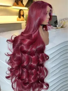 30 32 Inch Burgundy Wig Human Hair 180% Density 99j Burgundy 13x4 HD Glueless Body Wave Lace Front Wigs Human Hair Pre Plucked Brazilian Virgin HD Transparent Lace Frontal Wigs For Women Red Colored Wi