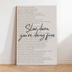 Slow Down You're Doing Fine Poster Canvas Printable, Affirmation Motivation Vienna Room Bedroom Office Wall Decor, Billy Joel Vintage Aesthetic Dorm Room Art Decor