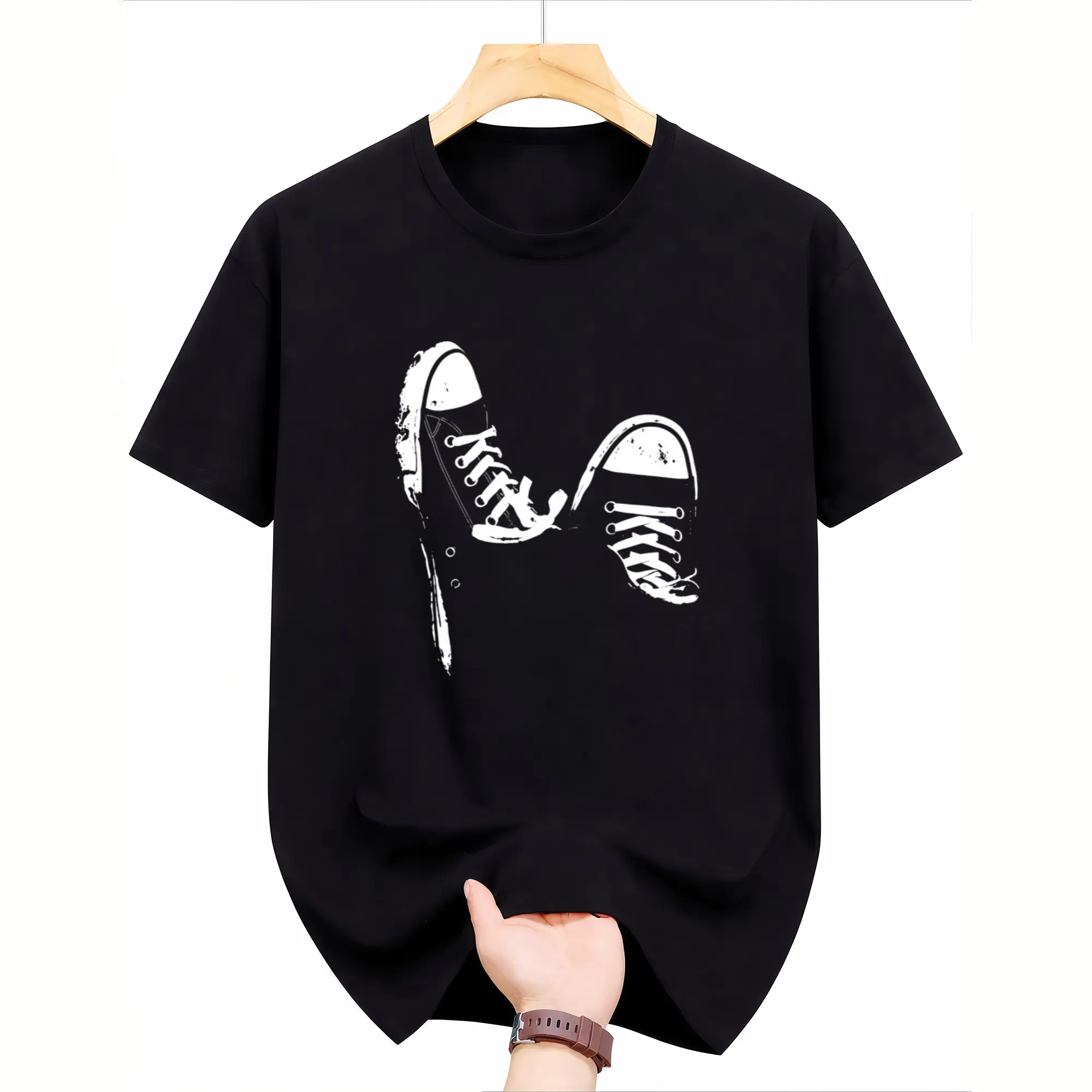 Summer Simple Printed T-shirt Short Sleeves Round Neck Breathable  Fabric Top  Streetwear Crewneck Casual Shortsleeve Basic Fitted Minimalist Graphic Tee Boxy Fit Shirt Baggy Shirt Guys New Summer Clothes