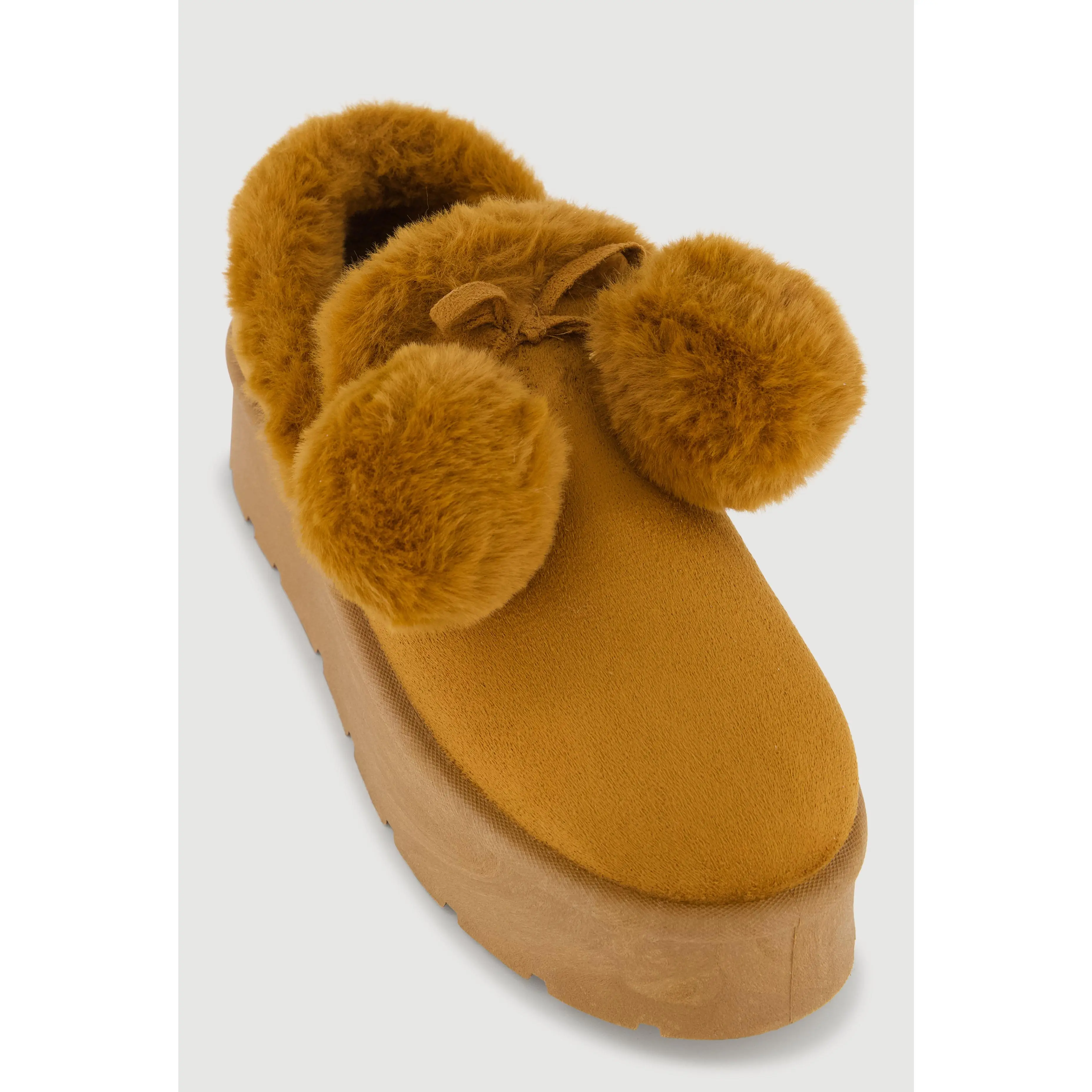 Faux Fur Pom Pom Platform Clogs