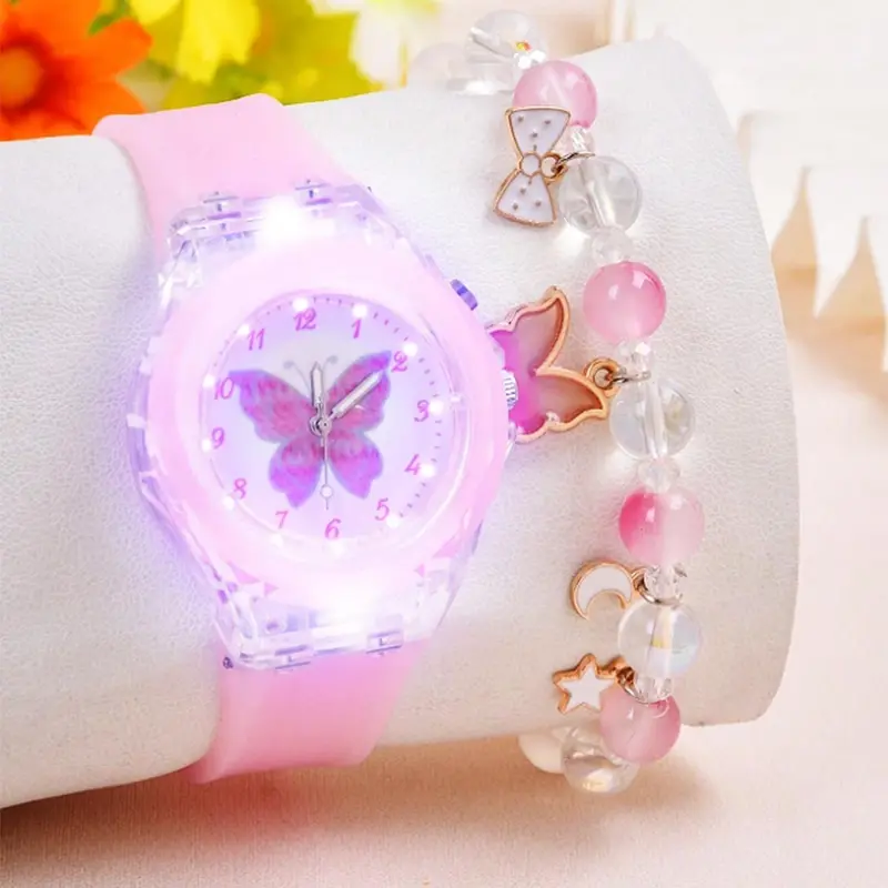 Mother's Day Gift Cute Watch & Butterfly Design Bracelet Set, Fashionable Quartz Watch & Jewelry Set for Girls, Trendy All-match & Exquisite Watch Set for Birthday Gift, Quartz Wristwatch