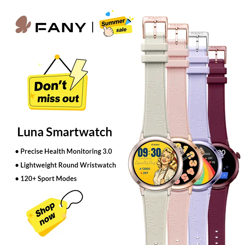 Fany Luna Women's Chic AMOLED Display Waterproof Smartwatch - Wearable Health Monitor Device, 110+ Sport Modes (Yoga Included), Heart Rate/Sleep/SpO2 Tracker, 7-Day Battery, Free App, Ultra-Sleek Lightweight Round Wristwear tiktokshopsummersale