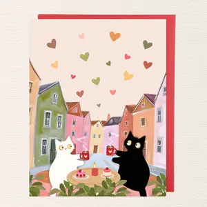 Cute Cat Love Card | Black & White Cat Love Card | Romantic Cat Illustration | A2 Greeting Card with Envelope