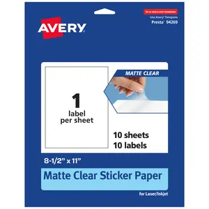 Avery Matte Clear Sticker Paper,  8-1/2" x 11" Rectangle