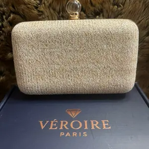 Véroire Paris Chic Elegant Women's Shoulder Clutch Purse - Woven with Distinctive Herringbone or Chevron Pattern, Clear Spherical Clasp, Comes in Original Luxury Accessories Brand Packaging