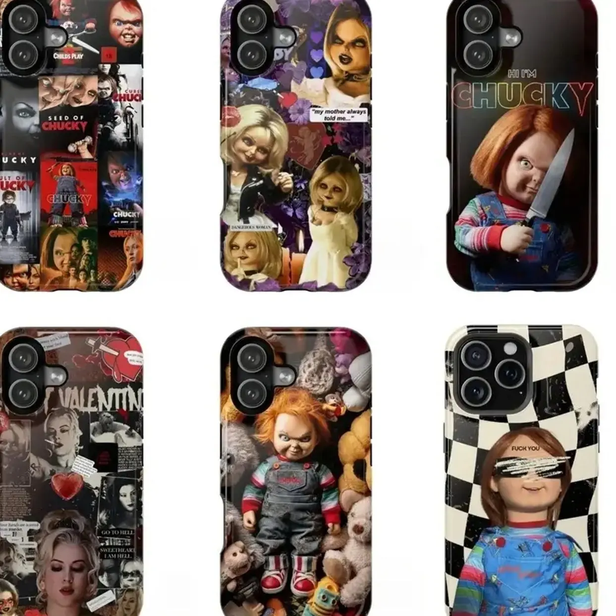 Chucky and Tiffany Horror Couple Bride of Chucky Cover Compatible with iPhone X, 11, 12, 13, 14, 15, 16, 17 Plus Pro Promax & SS Galaxy S21-26 Series