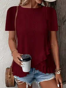 Women's Casual Solid Color Crew Neck Short Sleeve Top – Comfy Everyday Pullover T-Shirt