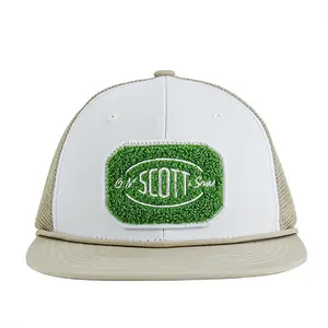 O.M. Scott & Sons Vintage Trucker Hat - Mesh Back with Snapback Closure, White/Khaki