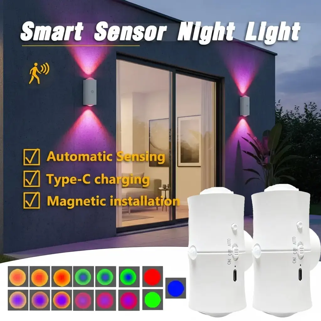 Smart RGB Motion Sensor Night Light - Magnetic LED Wall Sconce, USB Rechargeable, Dimmable Color Changing, Adjustable Modes, LED RGB Lights for Bedroom, Hallway Home Decor, Color Changing Light