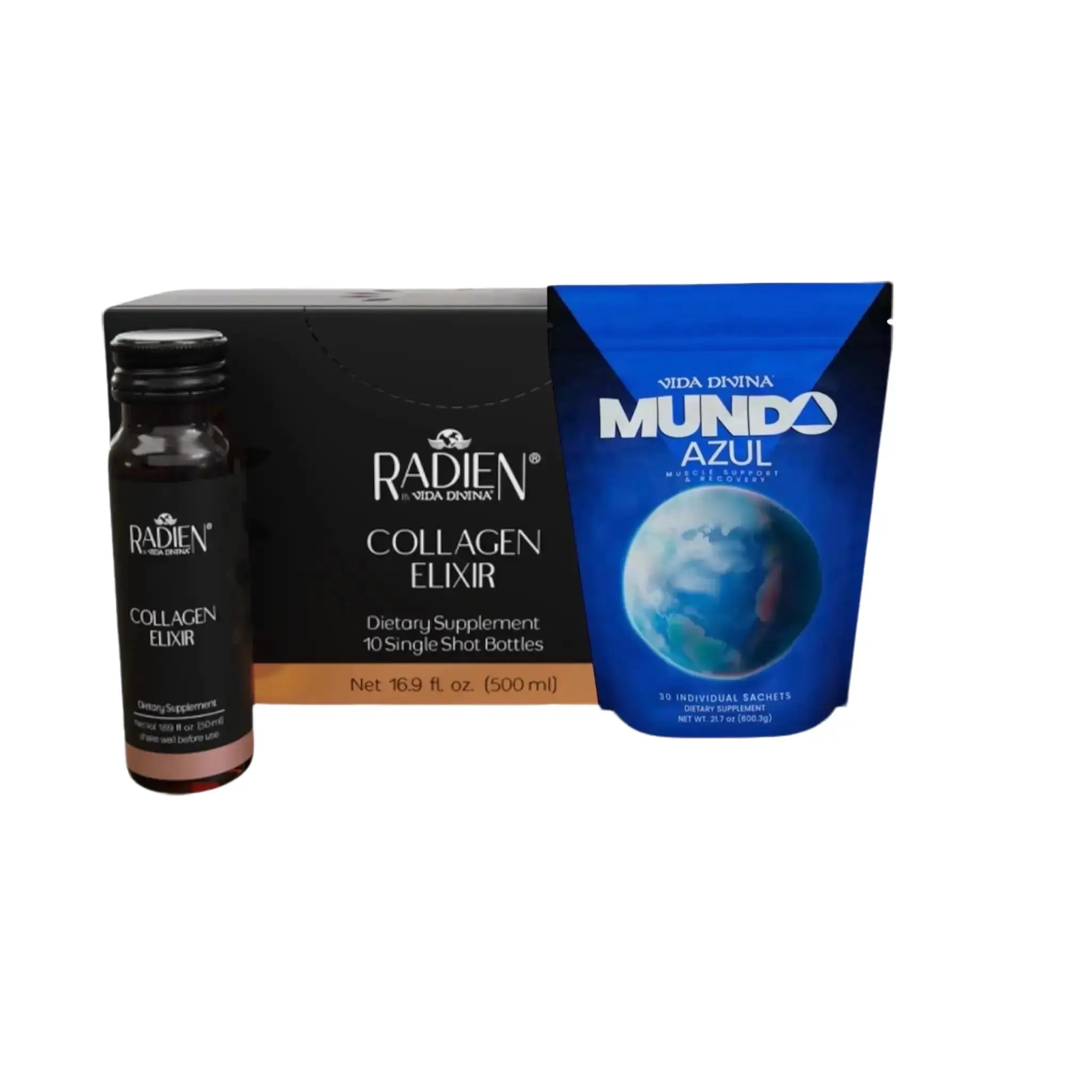 Mundo Azul Collagen Elixir Dietary Supplement - 10 Single Shot Bottles, 16.9 fl oz (500 ml)