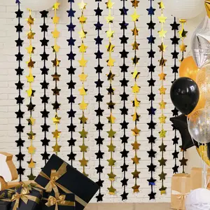 Black and   Birthday Party Decorations Graduation Decorations 2026, 2 Pack 3.3X6.6 ft Photo Booth Props Backdrop Streamers  Foil Fringe Curtains for Black Yellow Party Supplies