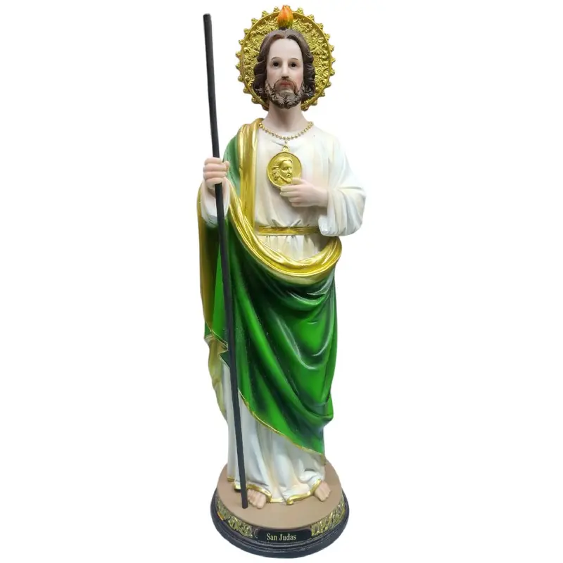 San Judas 20" Inches Tall Classic Brand New Statue with Green and Gold Accents Saint Jude Patron Saint Religious Decor