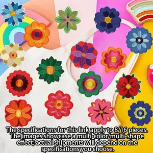 8/16 Pcs Vibrant Floral Embroidery Iron-On Patches, Multi-Color Polyester Appliques, Complex Petal Design, for Clothing, Backpacks, Hats