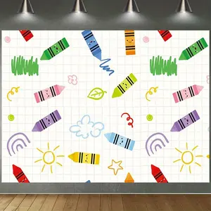 1PC Polyester 2D Flat Reusable Cloth Backdrop - Cartoon Crayon Print, Party Decoration Supplies, Children’s Event Birthday Photography Banner