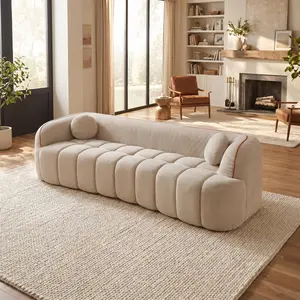【Sub 1 packages】Niccae 98.4" Modern Compressed Sofa, Cloud Couch 3-Seater Corduroy Sofa, No Assembly Required, Bubble Channel Tufted Couch with 2 Pillows, Comfy Deep Seat for Living Room, Apartment, Office