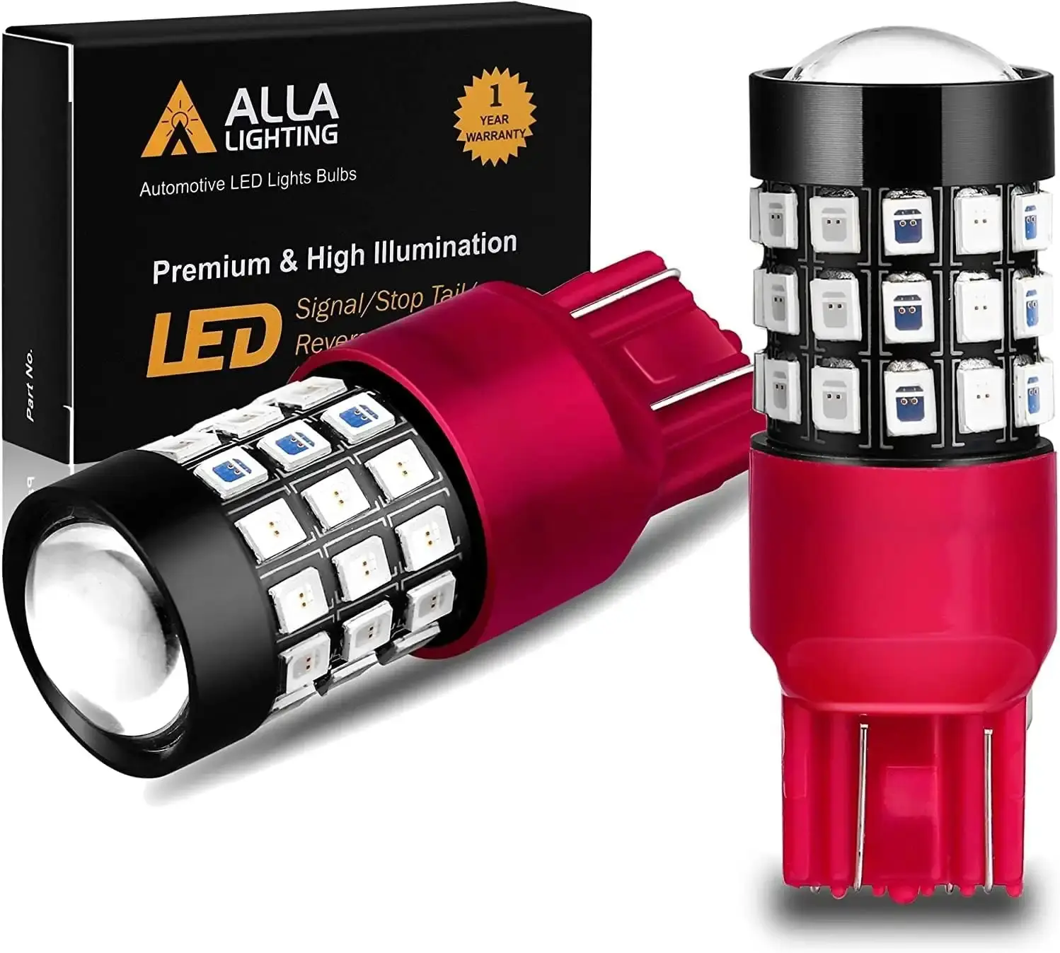 Upgraded T20 7440 7443 Aluminum LED Strobe Brake Lights Bulbs (1 Pair), Red Flashing Stop Lamps, 2000 Lumens 360° Light Output, 30000 Hours Lifespan, W21W 7440LL 7443LL Taillights Replacement for Cars, Trucks, High Illumination Light Output