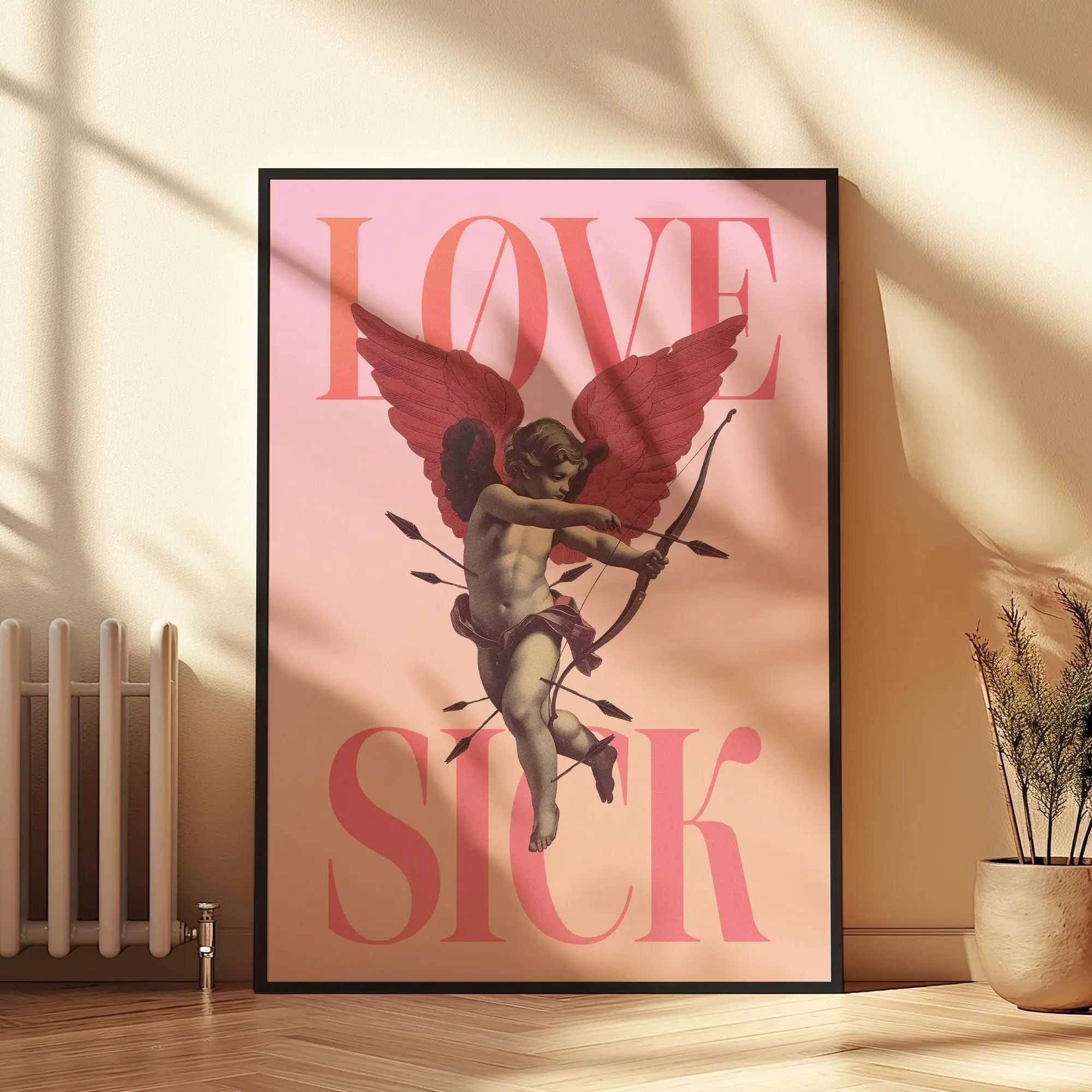 Love Sick - Angel Fine Art Poster, Pink Romantic Wall Art, Valentines Day Gift, Emotional Love Digital Print, Modern Contemporary Art Decor