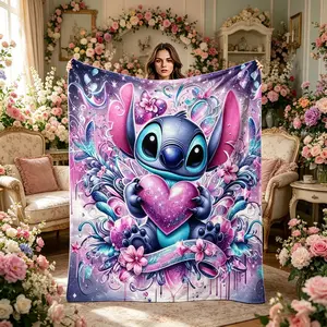 Stitch Character Gradient Print Blanket, Modern Style Sofa Lounge Nap Blanket, Multi-Purpose Car & Outdoor Travel Throw, Holiday Gift