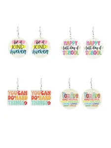Teacher Appreciation Week School Theme Wooden Stud Earrings, Graduation Season Text Drop Earrings, Retro Style All over Print