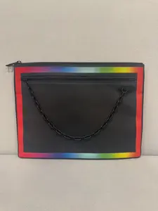 Pre-owned Louis Vuitton Taiga Leather clutches & wristlets Black/Rainbow A4 Pouch