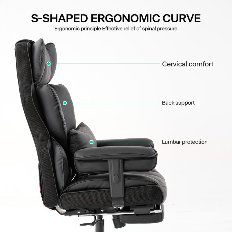 Gzagdecr Big and Tall Office Chair 400lbs PU Leather High Back Gaming Chair with Foot Rest Reclining Executive Ergonomic Office Chairs Lumbar Support Computer Chair Adjustable Armrests
