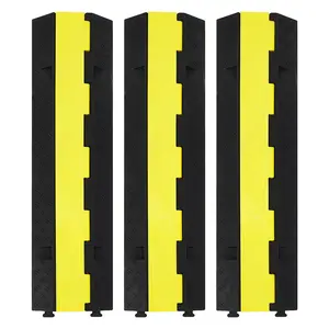 Heavy Duty Cable Protector Ramp – 3 Pack 2-Channel Rubber Floor Wire Cord Covers – 11000lbs Axle Capacity – Ideal for Outdoor Visitor Stream, Curb, Garage – Multi-Use Protection