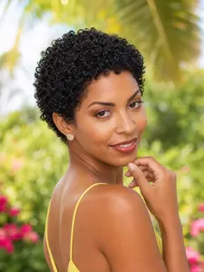 6-Inch Human Hair True Scalp Wig for Men & Women, Natural Afro Curly/kinky, 180% Density, Short Pixie Cut, Unisex Hairpiece for All Skin Tones