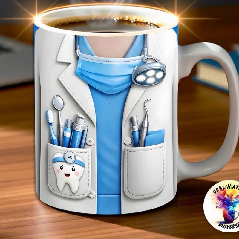 Custom Mug - The Best Gift for a Doctor Featuring Dentist Uniform Design with Fun Tooth Character and Dental Tools