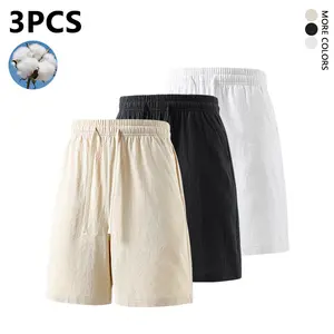 3-pack pure cotton summer shorts—street style, mid-thigh length with tie waist; comfortable, breathable, loose fit for travel; versatile casual pants suitable for everyday wear and parties.
