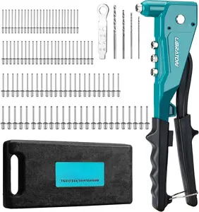 Heavy Duty Rivet , Pop Rivet  Set, Professional Hand Riveter, Manual Riveting Tool with 110 count Rivets and 4 Interchangeable Heads, for Metal,  and Plastic