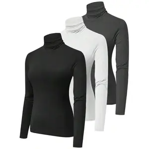 3-Pack Women’s Thickened Plush Long Sleeve Warm Turtleneck Double-Sided Fleece Lined High Neck Sports Base Shirt Sweater Top