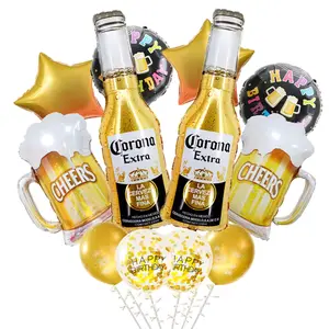 12Pcs Corona Beer Mug Themed Party Supplies, Men Women Boys Girls Birthday Party Balloon Decoration, Corona Beer Pentagram Aluminum Film Latex Balloon Decorations