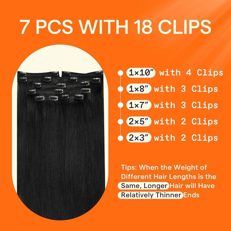 Full Shine Clip In Hair Extensions Real Human Hair 7 Pcs Natural Straight 10-28 Inch 100-150 Grams Easy Application for Women Hairpiece Silky Straight Remy Hair