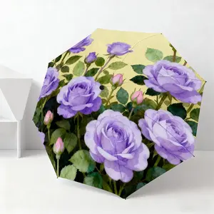 Rose Watercolor Umbrella, Automatic Open-Close Portable Travel Umbrella, Durable 8-Rib Structure, Sun Protection, Women's Outdoor Accessory