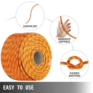 VEVOR 9/16 Inch Double Braid Polyester Rope 200 FT Nylon Pulling Rope 1100LBS High Force Polyester Load Sailing Rope(9/16In-200Ft)