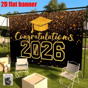 2026 Graduation Party Decoration Background Banner, Polyester Material, Shimmering Congratulations Backdrop for Home and Outdoor Parties, Shimmer Wall Backdrop