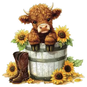 Unique Wooden Jigsaw Puzzle Cow & Sunflower Shape, Perfect Gift for Lovers & Friends, DIY Fun Toy, Home Decor, Party Game, Birthday Present