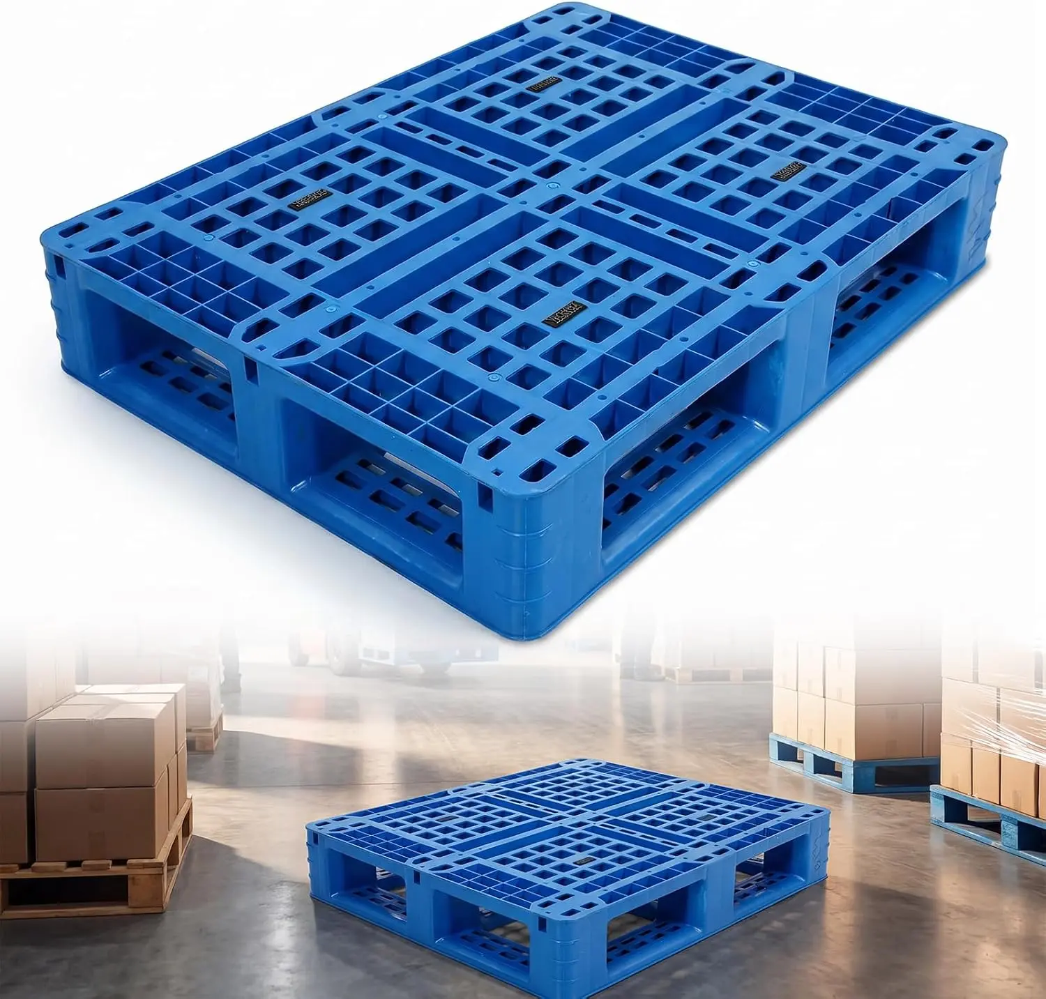 Plastic Pallet 31.3 x 23.5 x 5.7 in, High Density Polyethylene Pallet | Durable Polyethylene Pallet, 6600 lb Capacity Industrial Pallet for Warehouse, Garage, Forklift and Material Handling, Blue