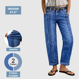 Flamingals Wash Pleated Roll Hem High Rise Straight Leg Jeans Womenswear