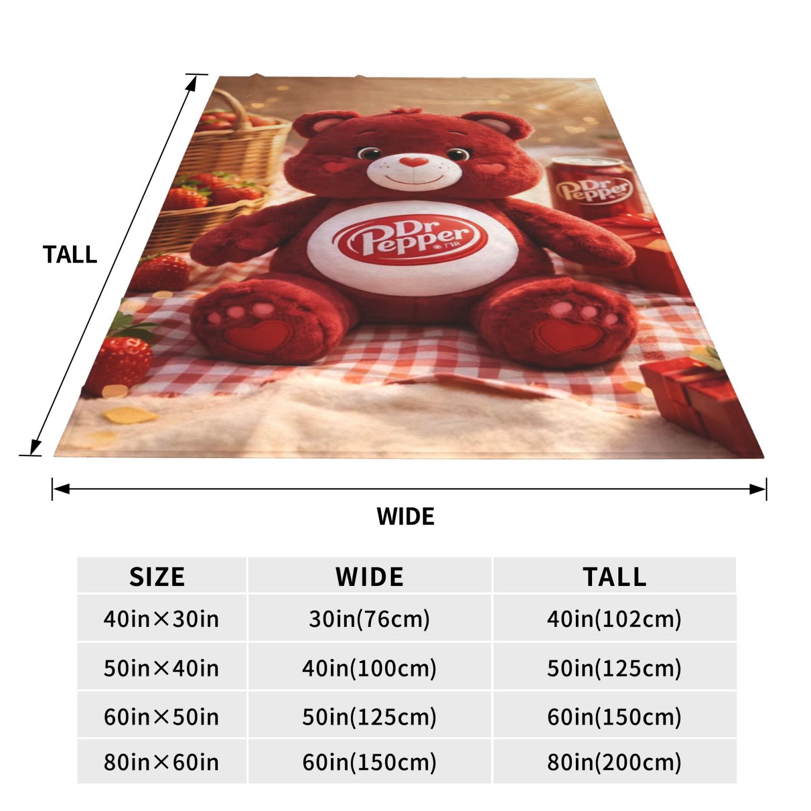 Dr Pepper Care Bear Plush Fleece Blanket, Cute Soda Bear Throw Blanket