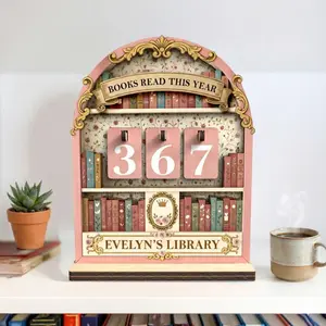 Vintage Book Read Tracker, Personalized Books Read Counter – Vintage Wooden Reading Tracker & Goal Setting Display – Custom Book Lover Gift, Librarian Present, & Aesthetic Library Decor