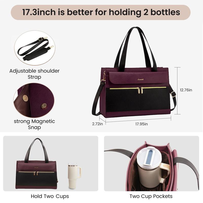 【Valentine's Day Gift】LOVEVOOK Laptop Tote Bags 15.6-17.3 inches for Woman with Clutch Purse, Large Business Teacher Office Crossbody Purse with 2 Cup Holder, Compact Waterproof Vegan Leather Shoulder Bags and Computer bag for Work, Office, Casual