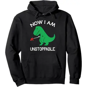 ✨ [Graphic Hoodie]Now I’m Unstoppable Funny T-Rex Dinosaur Hoodie – Viral Humor Streetwear Pullover, Cute Dino Graphic Sweatshirt, Trending Fall Winter Outfits, Unisex Casual Hoodie for Men & Women, TikTok Trending Menswear 2025