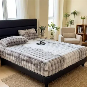 Ultra-Soft Faux Rabbit Fur 1pc Plush Bed Cover ,Warm, Light Beige-Friendly, No Shedding Or Fading for Bedroom & Guest Room Comfort, Fitted Plush Bed Sheet, Satin Bed Sheet, Fluffy Bed Sheets, Luxurious Bedding,Skin friendly Fabric