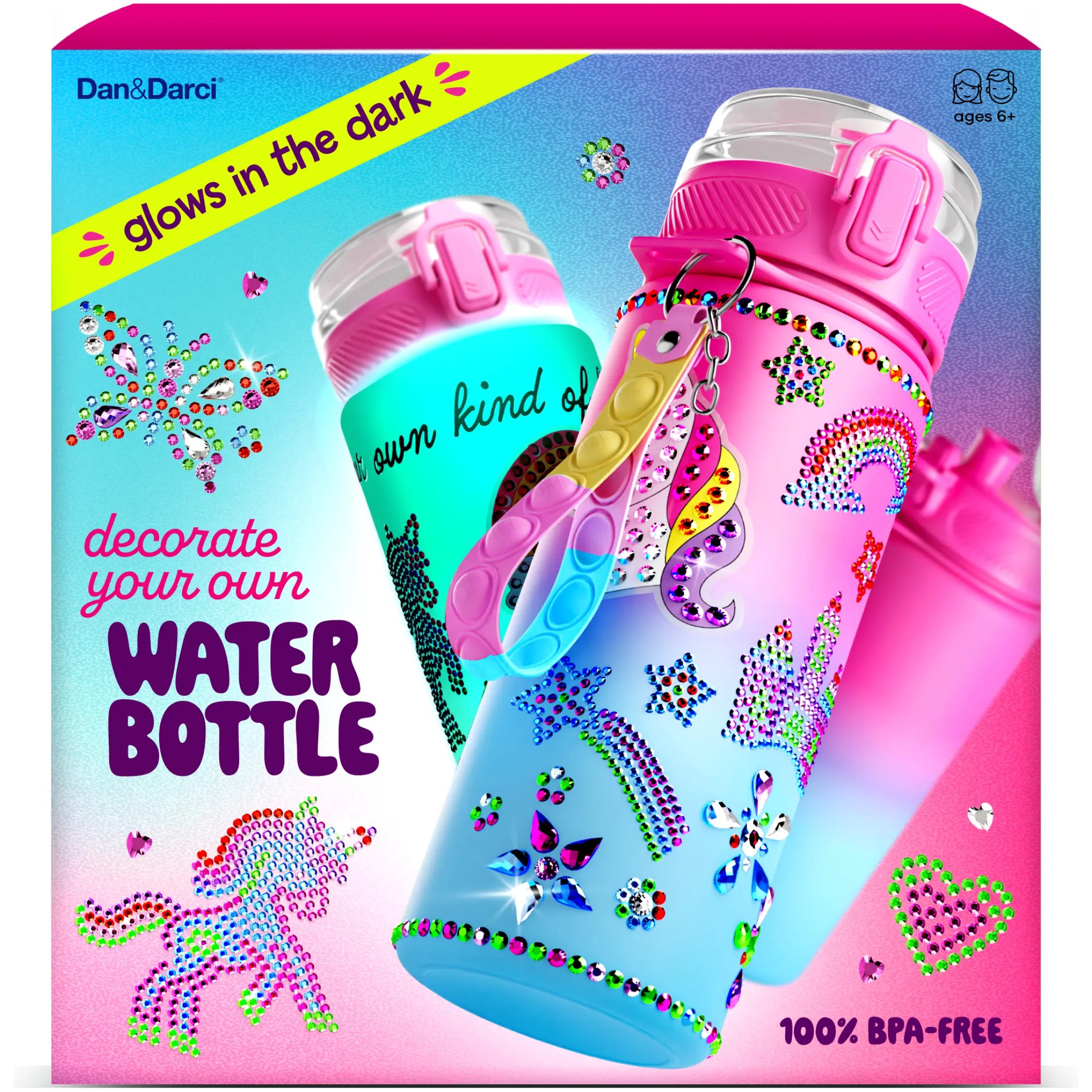 Dan&Darci Kids DIY Glow-in-the-Dark Water Bottle Kit - BPA-Free Drinkware with Unicorn Diamond Art, Gem Stickers (Toys & Hobbies, Scrapbooking & Stamping)