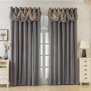 Modern Minimalist Living Room Home Decoration Curtain Set, Pure Color Lace Water Wave Design, Full Light Blocking Drapes, Elegant Home Decor