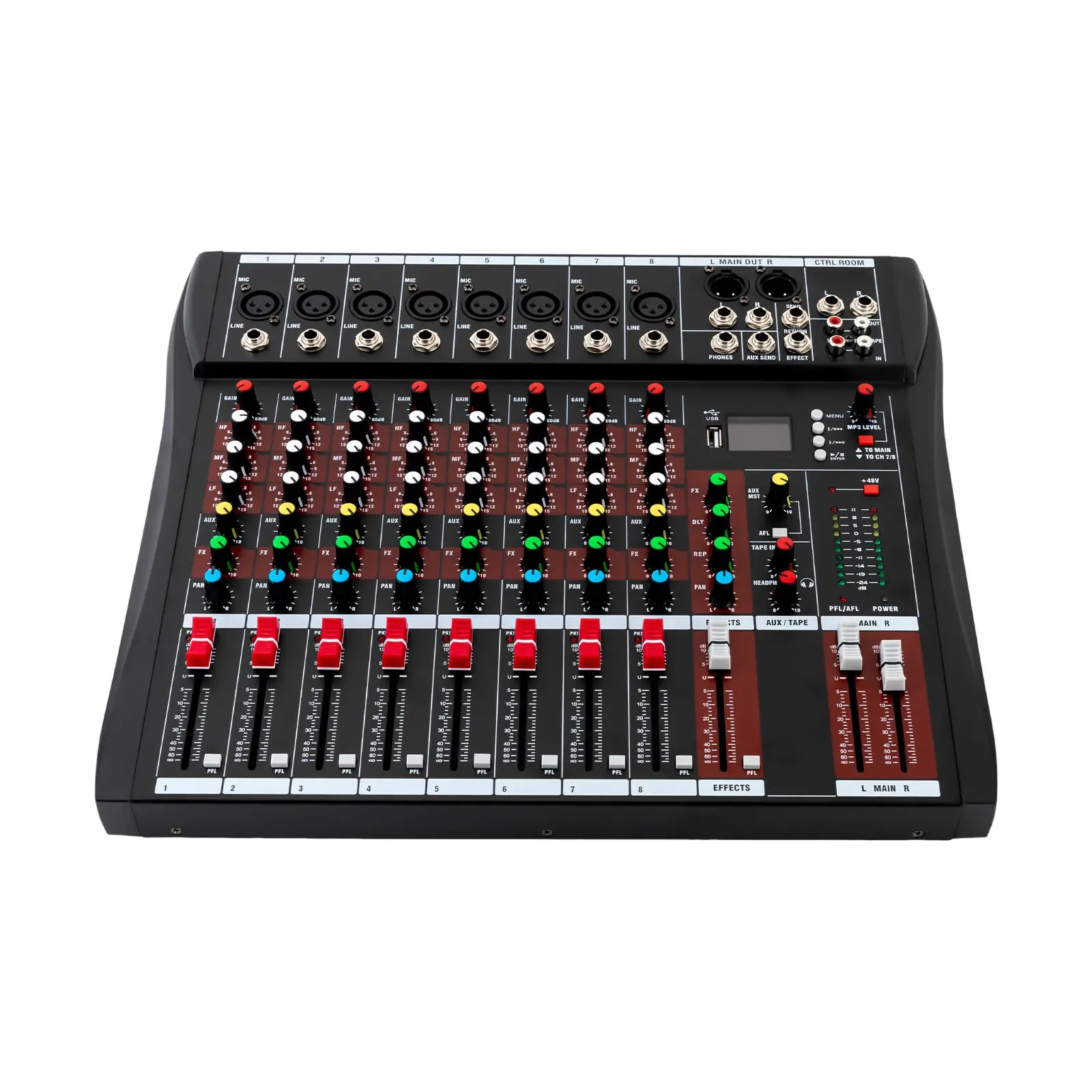 8 Channel Bluetooth Audio Mixer Package with 3 Band EQ, 48V Phantom Power, USB Slot for Home KTV, Stage Performance, Recording Studio (Sound Card for Computers & Office Equipment)